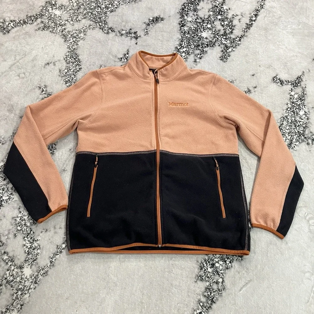 Marmot Rocklin Fleece Jacket Colorblock Full Zip Peach Black Womens Size Large